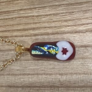 Artisan Handmade red Star of David glass pendant with dichroic glass